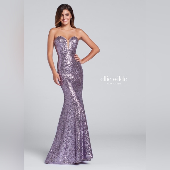 Ellie Wilde by Mon Cheri Dresses & Skirts - NWT Size 10 Ellie Wilde Mon Cheri  Strapless Lilac Sequin Fit & Flare Gown